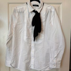 NWT Women's Ralph Lauren Classic Fit Necktie Tuxedo Shirt
Size 14 Color White